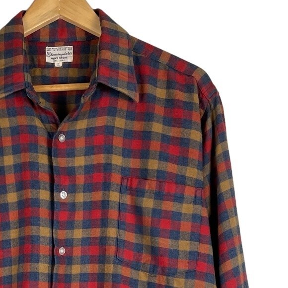 Vintage 60s Bloomingdale's Wool Cotton Blend Flannel Plaid Shirt Large - Picture 4 of 12